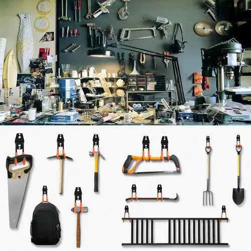 Miniatura 7 de Paquete de 30 ganchos de almacenamiento de acero resistente, colgador de garaje y organizador de montaje en pared para bicicletas, herramientas