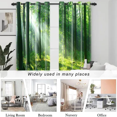 Miniatura 33 de AWERT Cortinas opacas para dormitorio, árbol negro con niebla, naturaleza, amanecer, bosque, 2 paneles para sala de estar, bloqueo de calor, 21 x 45