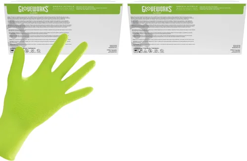 Miniatura 9 de GLOVEWORKS Guantes verdes de HD, guante mecánico de agarre de diamante elevado resistente desechable de nitrilo de 8 mil, opciones de compra a granel