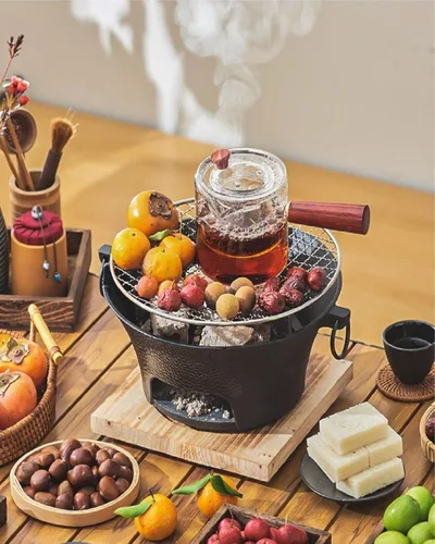 Miniatura 3 de Parrilla Hibachi de hierro fundido, parrilla hibachi al aire libre, estufa de camping portátil, mesa hibachi, pequeña parrilla de carbón portátil