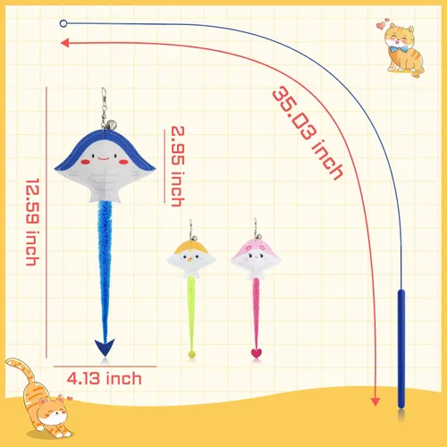 Miniatura 2 de Andiker Varita de juguete para gatos, palo flexible de 35 pulgadas de largo con bonita forma de pez, varita de campana, juguete interactivo