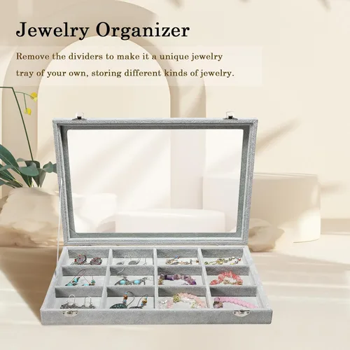 Miniatura 2 de Stratalife Organizador de joyas, caja organizadora de joyas, bandeja de terciopelo para joyas con tapa transparente, organizador de cajones