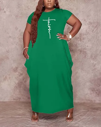 Miniatura 6 de Fooullaide Vestido casual de talla grande para mujer, de verano, manga corta, cuello en V, suelto, de gran tamaño, vestidos largos con bolsillo