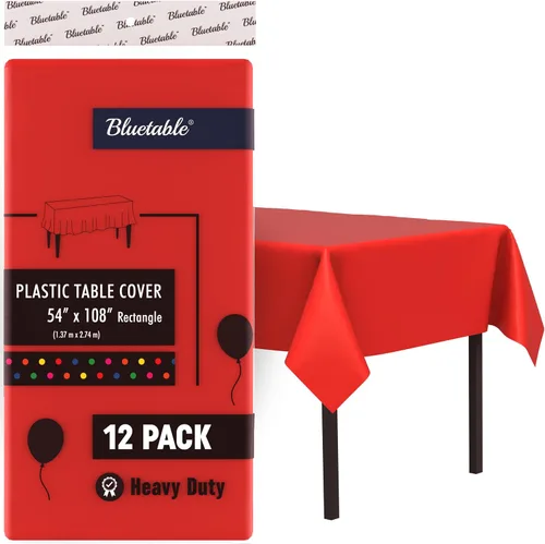 Miniatura 13 de Bluetable Mantel de plástico desechable rectangular negro (paquete de 12) a granel, mantel ultra resistente (54 x 108 pulgadas), mesas de 6 pies u 8