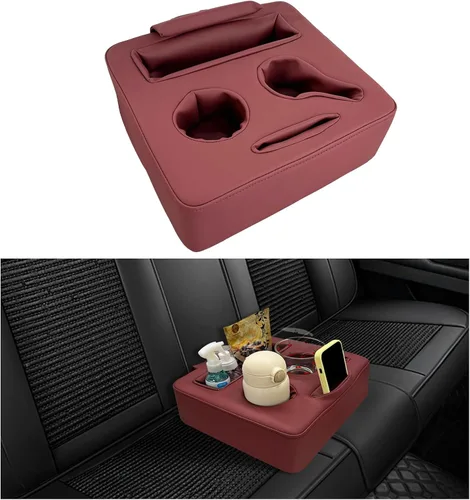 Miniatura 7 de Kewucn Organizador de asiento trasero de automóvil, bolsillo de cuero para sofá, almohada impermeable para almacenar bebidas y aperitivos, soporte