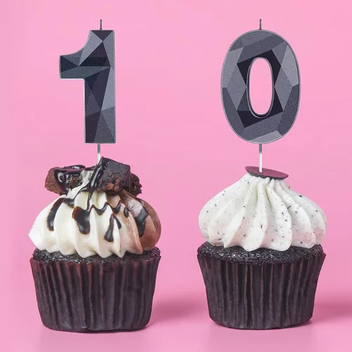 Miniatura 7 de Nuanchu Velas de cumpleaños número 10 en forma de diamante 3D, velas numeradas para pastel de cumpleaños, velas temáticas para hornear en familia
