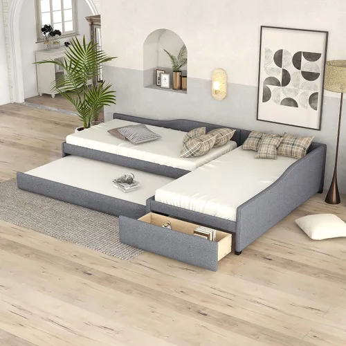 Miniatura 12 de MERITLINE Sofá cama de tapicería de tamaño individual con nido y diseño de carga USB, nido puede ser plano o erigido, sofá cama con tablas,