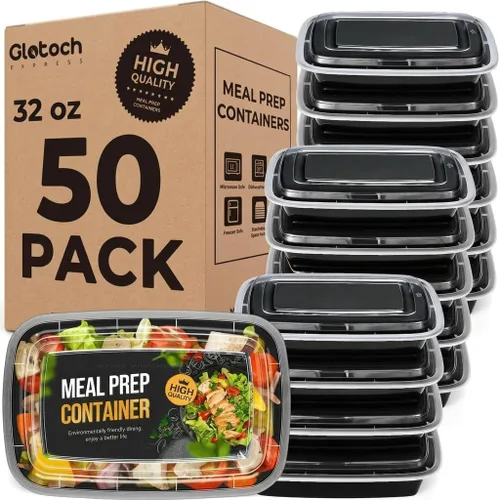 Miniatura 8 de 100 piezas (50 paquetes) 34 OZ Recipientes reutilizables para preparación de comidas con tapas, resistentes, a prueba de fugas y seguras
