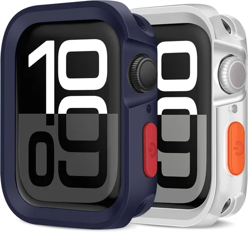 Miniatura 19 de Amizee Paquete de 2 fundas resistentes compatibles con Apple Watch Series 9/8/7 de 1.772 pulgadas, SE 3/2/1 Series 6/5/4 de 1.732 pulgadas, TPU