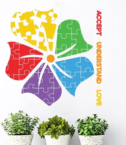 Miniatura 10 de Calcomanía de pared para autismo, corazón, amor, no hay palabras, para concientización sobre el autismo, para pared, soporte autista, rompecabezas