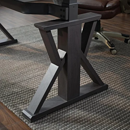 Miniatura 6 de EUREKA ERGONOMIC Escritorio de pie de cuero, escritorio ejecutivo de 1.52 m con cajones, escritorio moderno de pie y sentado con patas en forma de X