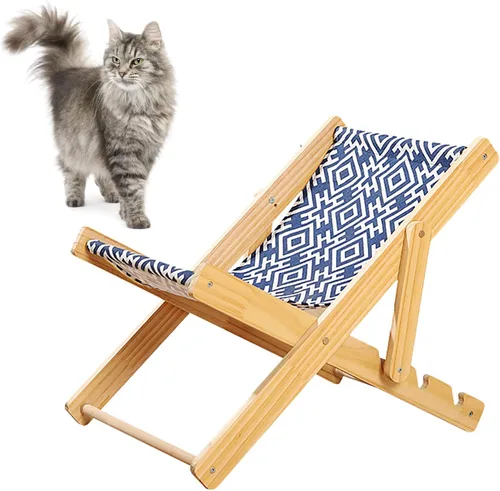 Miniatura 5 de Semme Cat Hammock Bed with Unique Design Breathable Wooden Raised Pet Bed for Indoor Cats and Small Pets (Canvas Style)