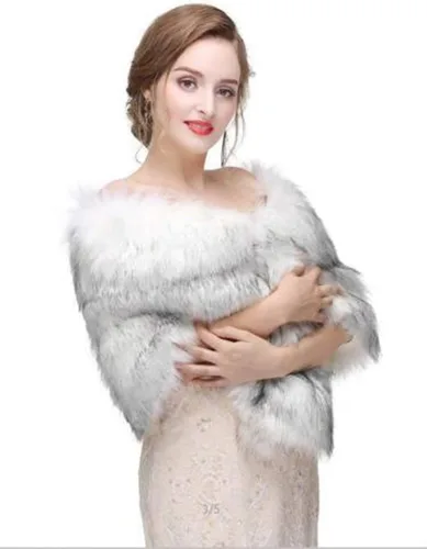 Miniatura 32 de Aukmla Bufanda de piel de boda para mujer con broche de diamantes de imitación para novia y damas de honor