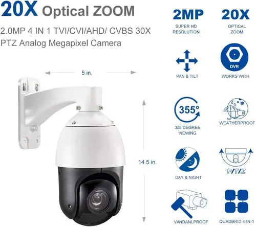 Miniatura 2 de EVERSECU Cámara de seguridad PTZ de crucero automático de 2 MP con zoom óptico HD 4 en 1 TVI/AHD/CVI/CVBS videovigilancia - Escaneo