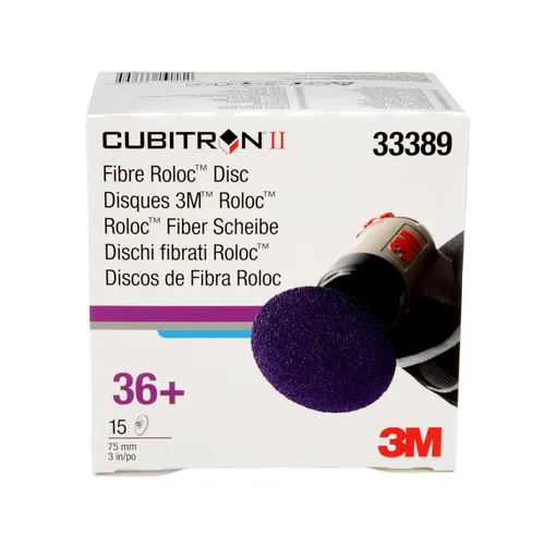 Miniatura 10 de 3M Cubitron II Roloc Disco de fibra, 786C, 33389, 3 pulgadas, grano 36+, paquete de 15, alto rendimiento, corte rápido, larga duración