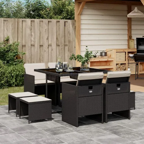 Miniatura 16 de Juego de muebles de patio de 13 piezas con cojines, sillas y taburetes plegables, juego de comedor de ratán de poliéster beige para jardín, patio