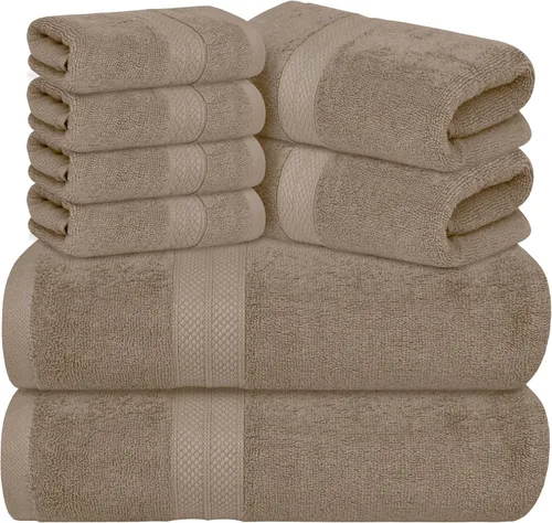 Avalon Towels Juego de toallas de lujo de 8 piezas, 2 toallas de baño, 2 toallas de mano y 4 toallas pequeñas, 100% algodón hilado en anillo de 600