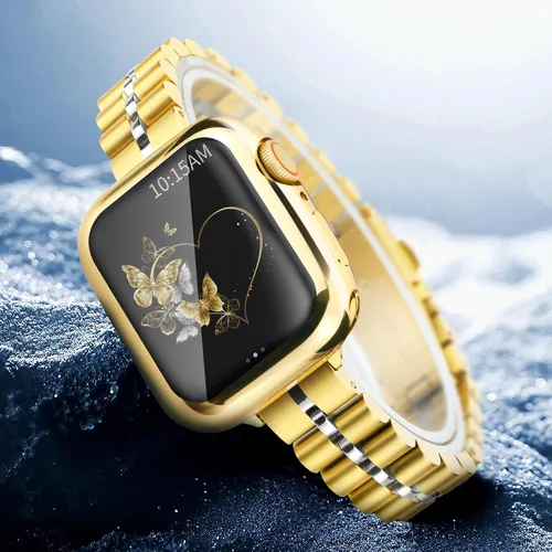 Miniatura 4 de Correa de metal de lujo y fina compatible con Apple Watch Band de 1.732 pulgadas con funda de 1.732 pulgadas para mujer, joyería mejorada delgada