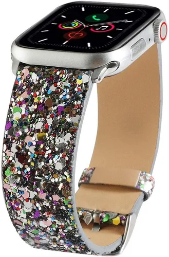 Miniatura 10 de Bling Band Compatible with Apple Watch Bands 38mm 40mm 41mm 42mm 44mm 45mm 46mm 49mm Ultra 3/2/1, Glitter Sparkle Leather Strap For iWatch Band