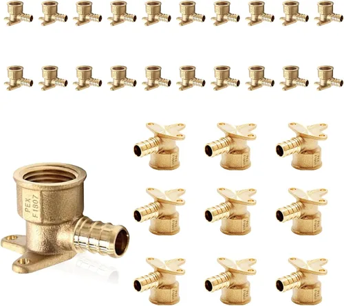 Miniatura 12 de Paquete de 5 accesorios PEX, adaptador de codo de oreja NPT roscado hembra Pex de 1/2 pulgadas x 1/2 pulgadas, accesorios de engarce de latón