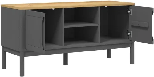 Miniatura 4 de vidaXL Mueble de TV Floro – Mueble de TV de madera de pino macizo gris – 44.9 x 16.9 x 21.7 pulgadas para televisores de 51 a 60.1 pulgadas – Unidad