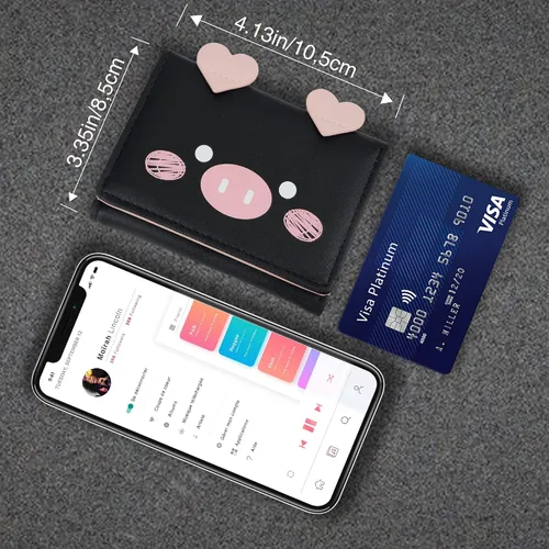Miniatura 53 de CONISY Lindas carteras para mujer, de cuero con bloqueo RFID, pequeña cartera triple con ventana de identificación para niñas y mujeres