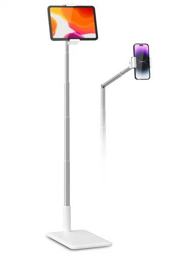 Miniatura 7 de Viozon Soporte de Piso para Tablet con Brazo Largo Flexible y Soporte para Teléfono, Ajustable en Ángulo 360°, Aleación de Aluminio, para Cama