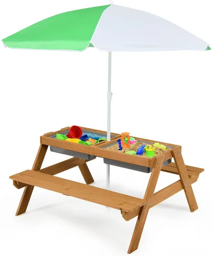 Miniatura 11 de Costzon Mesa de Picnic para Niños con Contenedores Sensoriales, Mesa de Arena y Agua 4 en 1 con Sombrilla de Altura Ajustable, Superficie de Mesa