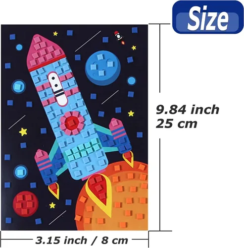Miniatura 2 de Adhesivo de mosaico, kit de arte hecho a mano para niños, girasol, mariposa, velero, pájaro carpintero, globo aerostático, astronauta, cohete, nave