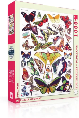 New York Puzzle Company - Vintage Images Butterflies ~ Papillons - Rompecabezas de 1000 piezas para adultos por Adolphe Philippe Millot