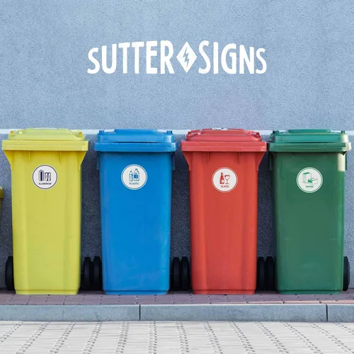Miniatura 5 de Sutter Signs Calcomanías de reciclaje para papelera, 3.5 pulgadas de ancho, 5 calcomanías de reciclaje para contenedores de plástico, papel