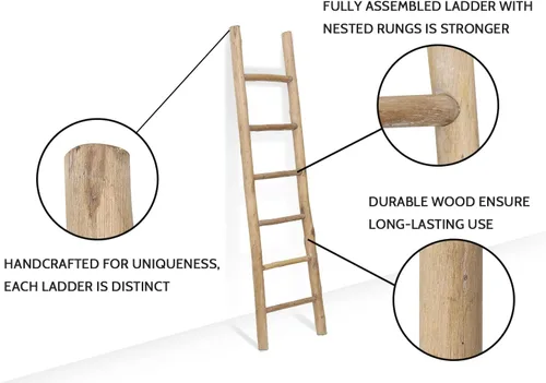 Miniatura 3 de FUIN Escalera de madera de 6 pies totalmente montada, para sala de estar, decorativa, para pared, inclinada, granja, soporte para colcha, toallero
