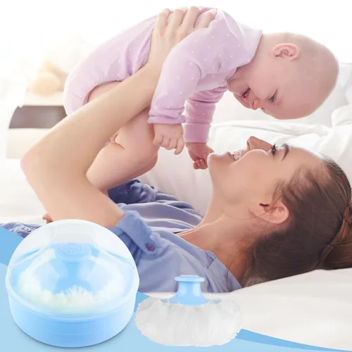 Miniatura 4 de WLLHYF Soplo cosmético para el cuerpo del bebé, cara grande, esponjoso, suave, cuerpo suelto con estuche para bebé, niño, adulto, baño, viajes Azul