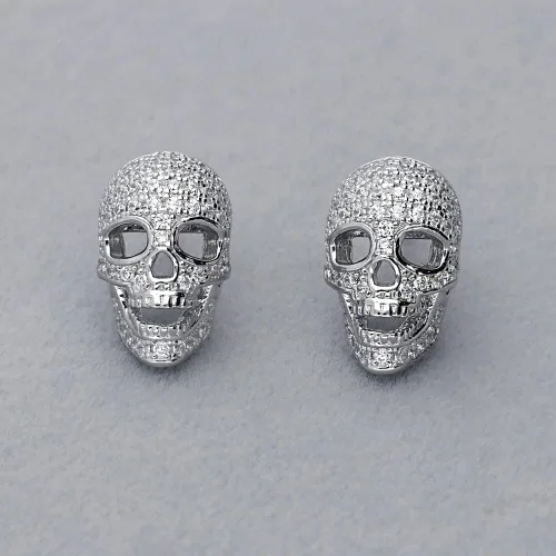 Miniatura 5 de BERRICLE Sterling Silver Cubic Zirconia Skull Dangle, Stud Earrings for Women – Trendy Gothic Sparkle