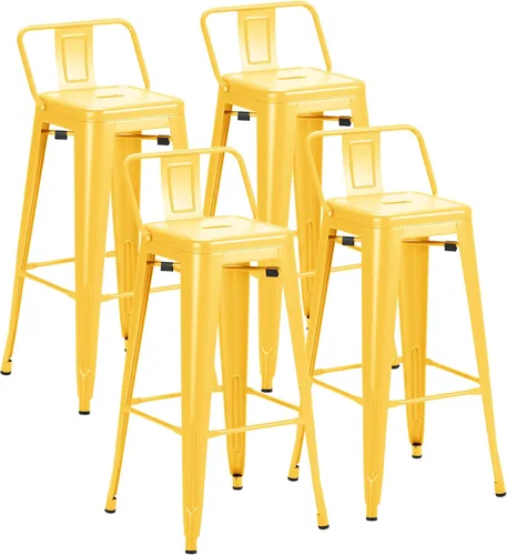 Miniatura 14 de Furmax Juego de 4 taburetes de bar de metal de 30 pulgadas, taburetes de altura de mostrador, sillas de bar industriales, taburete apilable para Azul