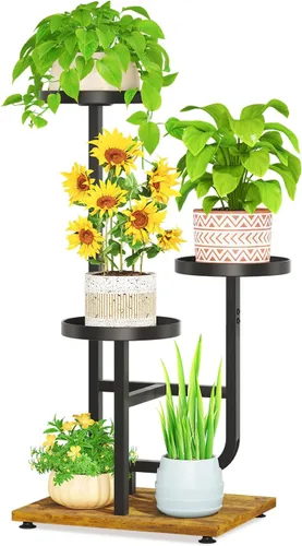 Miniatura 15 de LASZOLA Soporte para plantas de 5 niveles alto de madera y metal para interiores para macetas de servicio pesado, estante vertical grande