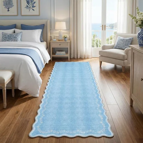 Miniatura 46 de GarveeHome Alfombra de entrada festoneada, 2 x 3, color azul sólido, lavable, alfombra floral para entrada interior, alfombra floral antideslizante