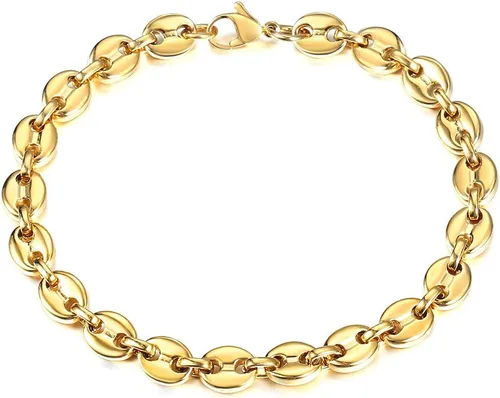 Trendsmax Pulsera de cadena de eslabones de granos de café de 0.276 in chapada en oro de acero inoxidable trenzado para hombres y mujeres, 7-9