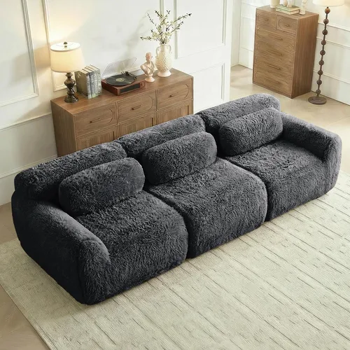 Miniatura 31 de Sofás de nube sin hueso de 80.4 pulgadas, tela de felpa suave y esponjosa, sofá cama modular con 2 otomanas, sofás de dos plazas de chocolate,