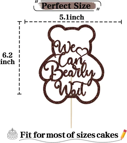 Miniatura 2 de Decoración para tartas de We Can Bearly Wait con purpurina marrón, Sweet Baby/Oh Baby, decoración de fiesta de revelación de género