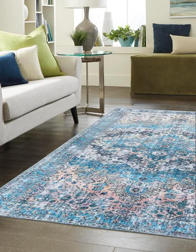 Miniatura 4 de Unique Loom Mangata Collection - Alfombra de área - Mary (rectangular 2' 0" x 3' 0", azul/negro)
