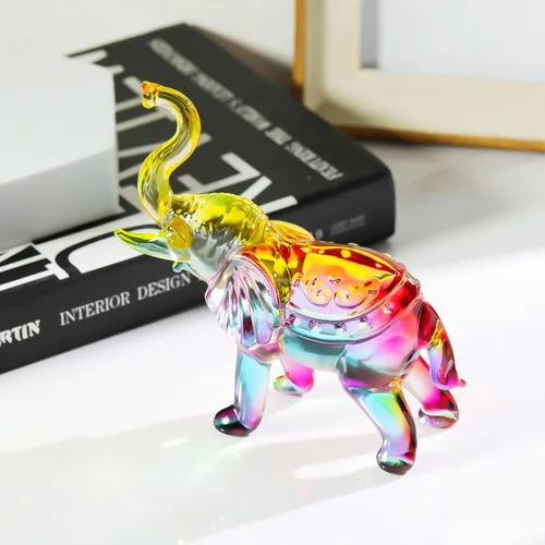 Miniatura 7 de YWHL Figura de Elefante de Cristal y Vidrio Regalos para Mujeres, Estatua de Elefante Colorida Hecha a Mano Decoración Regalo para Amantes