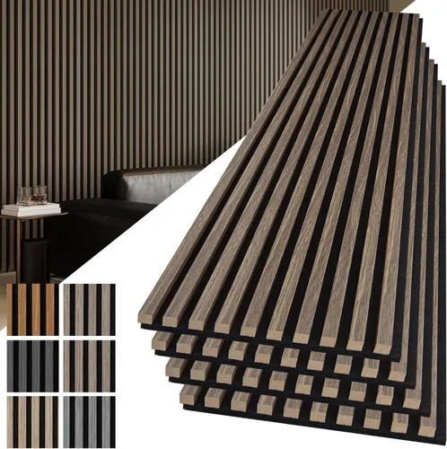 Miniatura 18 de Art3d Paquete de 2 paneles acústicos de madera de 108" x 12" para pared, paneles de listones de madera insonorizados para pared y techo, paneles