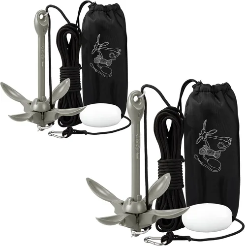 Miniatura 45 de Lounsweer Paquete de 2 anclajes de kayak marino de 1.5/3.5 libras, kit de anclaje plegable para barco, kayak, pesca, accesorios para botes pequeños