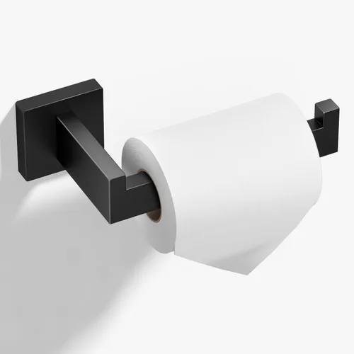 HITSLAM Soporte de Papel Higiénico Negro Mate para Montar en Pared Premium de Acero Inoxidable 304 Soporte Cuadrado de Rollo de Papel Higiénico para