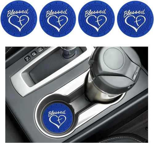 Miniatura 11 de Augeny 2PCS Posavasos para Portavasos de Coche, Posavasos de Inserción de PVC Antideslizantes, 2.76 Pulgadas Cruz Bendecida y Corazón Cristiano