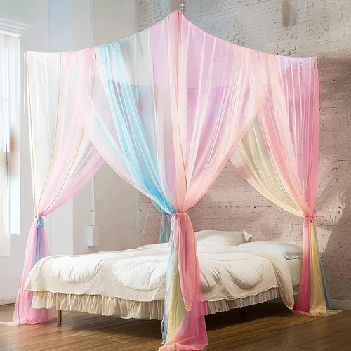Miniatura 9 de Comtelek Dosel de Cama de 8 Esquinas con 100 Luces LED de Cadena de Estrellas Operadas por Batería, Red de Cama Estilo Único de 4 Puertas Cortinas