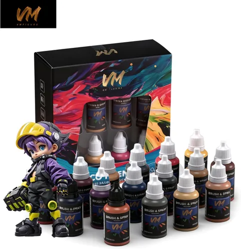Miniatura 9 de VM - Juego de pintura en miniatura – 0.7 fl oz x 16 botellas Suministros de modelado todo en uno para figuras y pintura de modelos de plástico