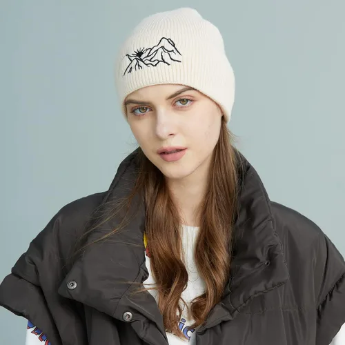 Miniatura 6 de MUQU Gorros para hombre diseño de gorro con bordado de montaña gorro de punto cálido de invierno gorros con puños