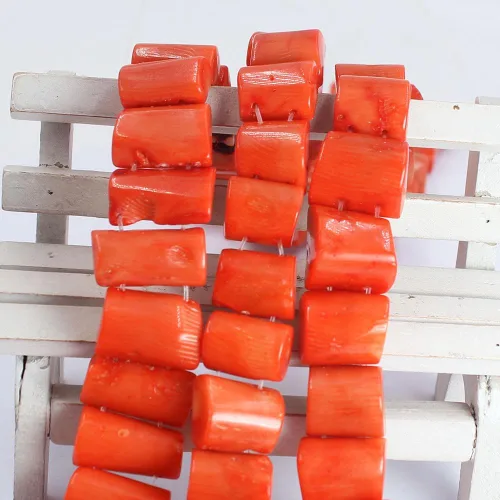 Miniatura 3 de Columna de medio tubo natural de 0.512-0.551 in, 2 agujeros laterales perforados en el lado naranja, bambú, coral, piedras preciosas sueltas